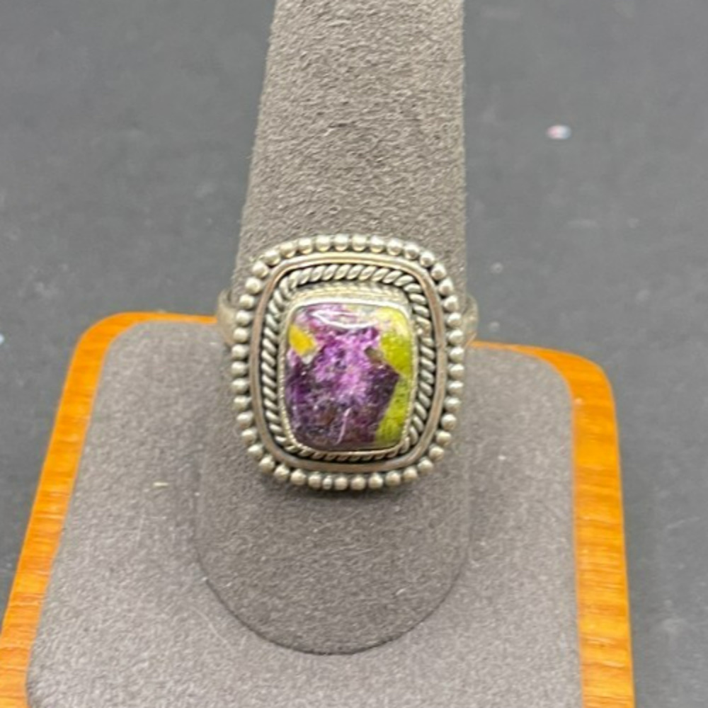 Vtg Sterling Silver 925 Purple Green Stichtite Serpentine Atlantisite Ring 9.5